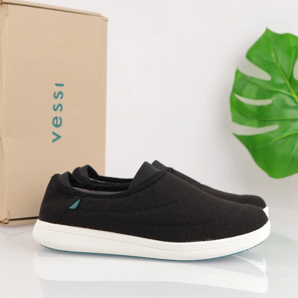 Vessi Mens Sunday Slipper Size 10 Waterproof Black Woven Slip On Shoes Casual